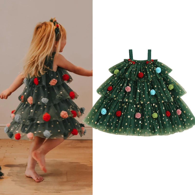 Vestido de Árvore de Natal para Meninas de 1 à 9 anos