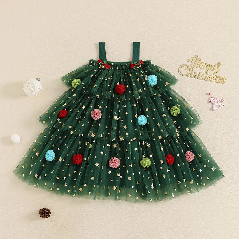 Vestido de Árvore de Natal para Meninas de 1 à 9 anos