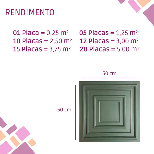 Boiserie 3D PVC Luxe Verde 50cm x 50cm Revestimento Parede