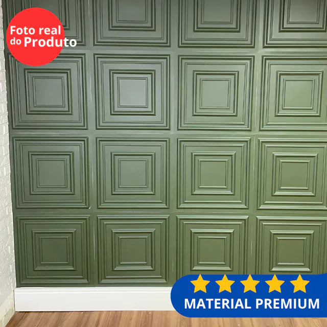 Boiserie 3D PVC Luxe Verde 50cm x 50cm Revestimento Parede